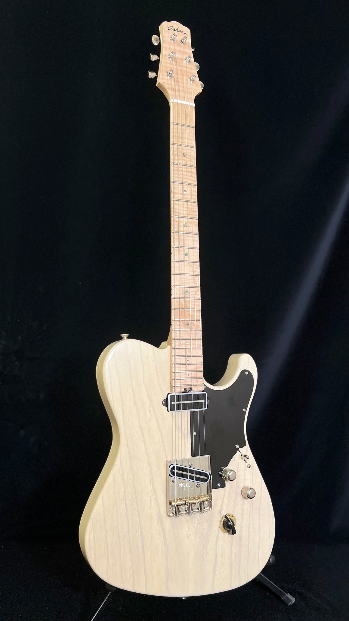 SOLD 2023 Asher T-Deluxe model Trans Ivory with T Blade Pickups and Waverly Tuners