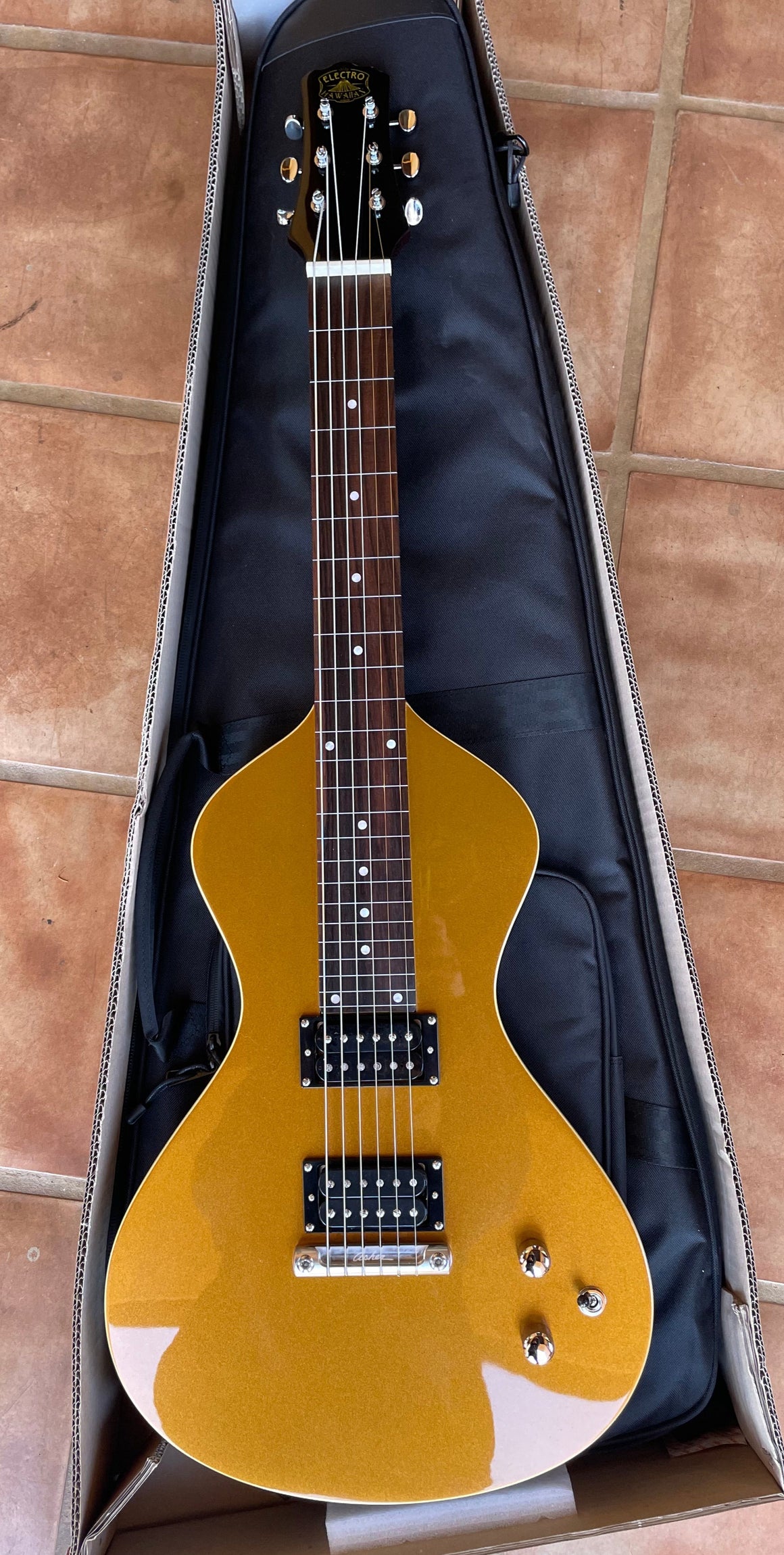 SOLD FACTORY SECOND 2024-25 Asher Electro Hawaiian® Junior Lap Steel Gold Top with Gig Bag!!
