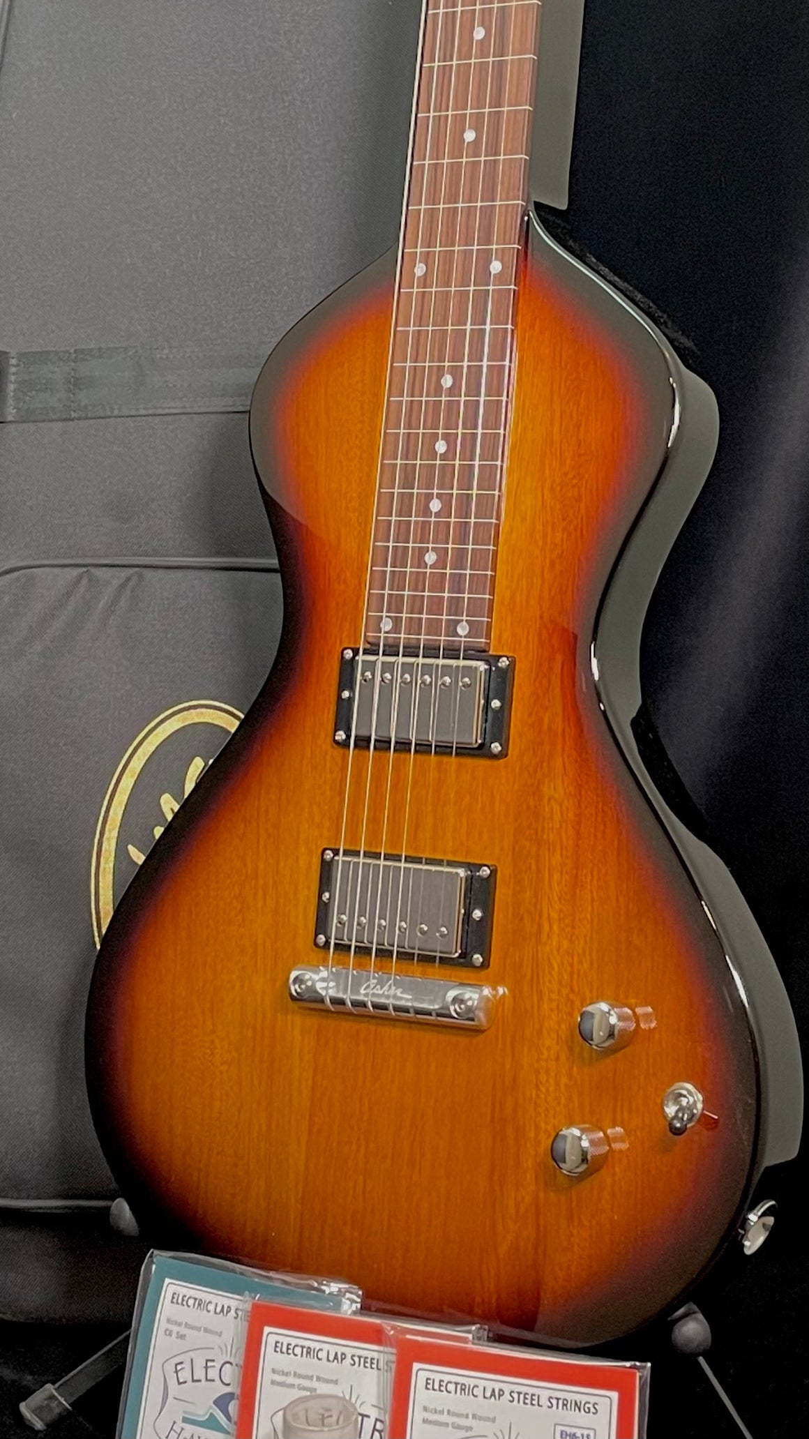 SOLD BONUS UPGRADE: 2022-2023 Asher Electro Hawaiian® Junior Lap Steel Tobacco Burst with LOLLAR PICKUPS, BELLY BAR AND SLIDE BAR!