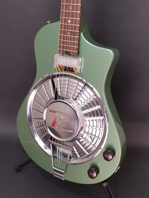 SOLD 2018 Asher Resosonic Rambler with Handcut Original 58 Rambler Hubcap, Mystic Green Metallic, #1069
