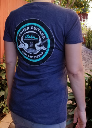 Asher Guitars Women's 100% Cotton Premium T Shirt - Blue or Grey