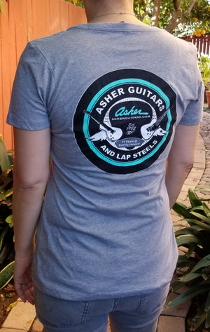 Asher Guitars Women's 100% Cotton Premium T Shirt - Blue or Grey