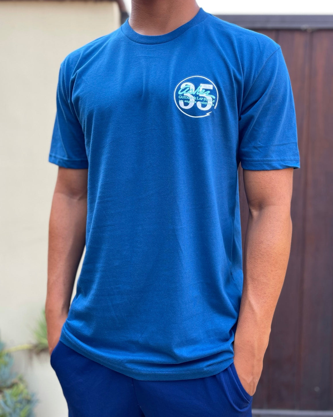NEW Asher Guitars "The Logo" Men's 100% Cotton Premium T Shirt - Ocean Blue