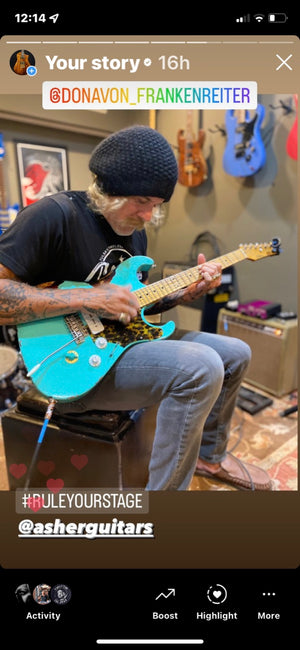 SOLD 2022 Asher S 90 Sea Foam Green over Tobacco Burst Nitro Heavy Relic #1305 - road tested by Donavon Frankenreiter!