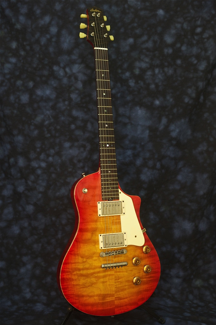 SOLD 2014 Asher Electro Sonic Guitar, Carved Flame Maple Top, Cherry Burst Nitro,  #799