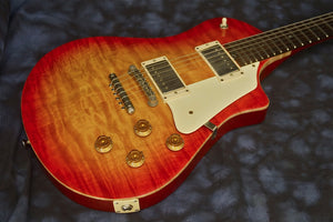 SOLD 2014 Asher Electro Sonic Guitar, Carved Flame Maple Top, Cherry Burst Nitro,  #799