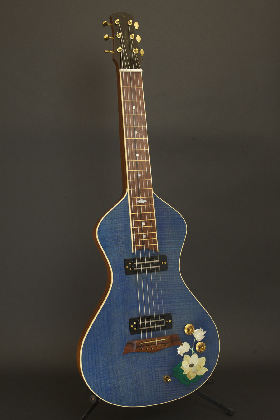 SOLD Rare Asher 2005 "Lotus Flower" #1 of 1 Electro Hawaiian Model I Lap Steel w/ Custom Hand Cut Inlay - Great Condition