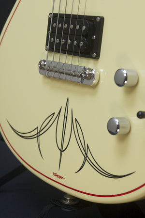 SOLD 2016 Asher Electro Hawaiian Junior with Belly Bar and Pin Striping - Antique White