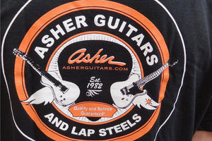 SIZE MEDIUM ONLY SALE: Asher Guitars Mens 100% Premium Cotton T-Shirt - Black