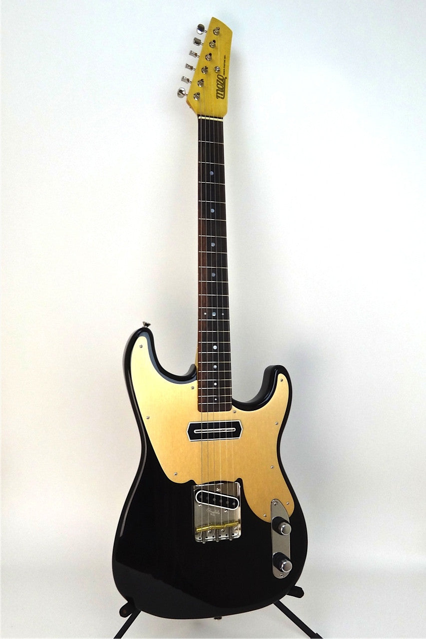SOLD  Asher "Mozo" #809 Trans Black Nitro Guitar with Gold Anodized Pickguard