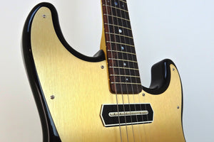 SOLD  Asher "Mozo" #809 Trans Black Nitro Guitar with Gold Anodized Pickguard