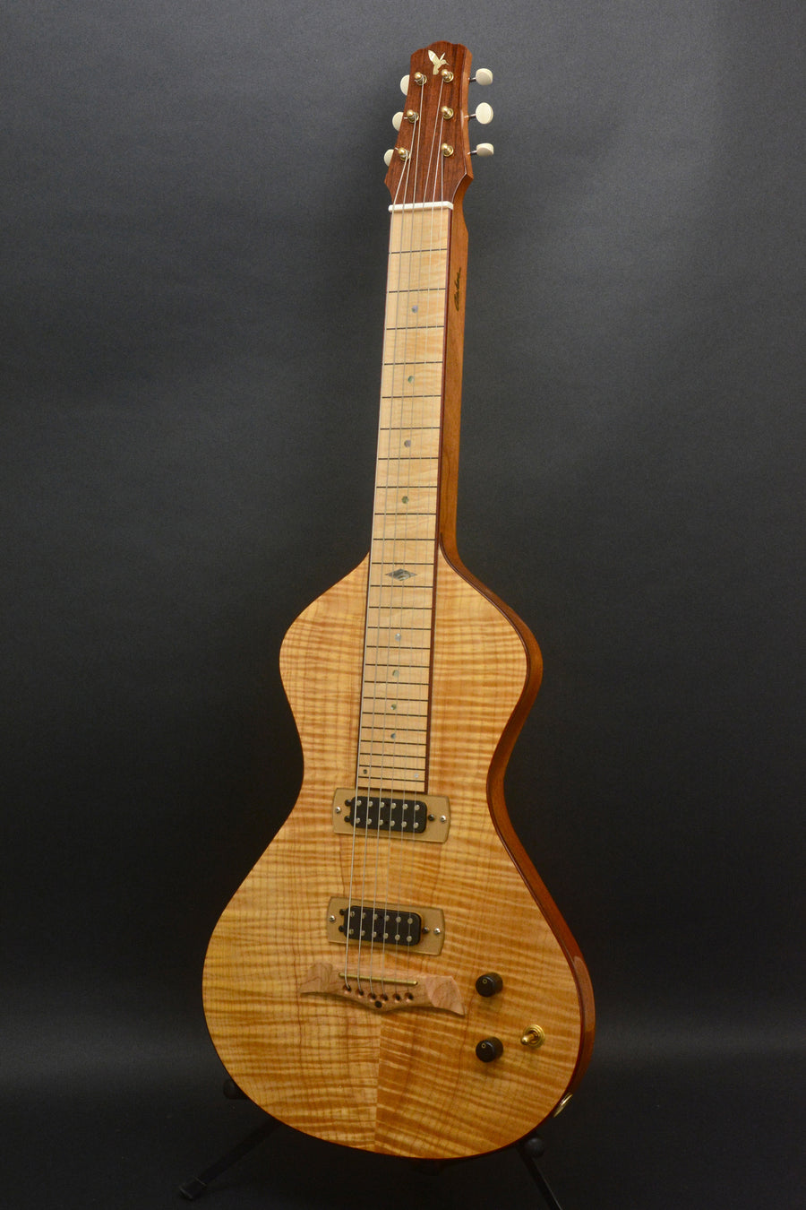 SOLD Asher 2016 "Hummingbird" Lap Steel with Flame Maple Top and Hand-cut Inlay #894