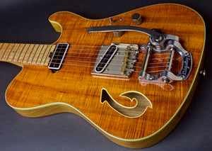 SOLD Used 2012 T Deluxe Bound Flame Koa Top with Custom Fish Hook F Hole and Bigsby,  #710