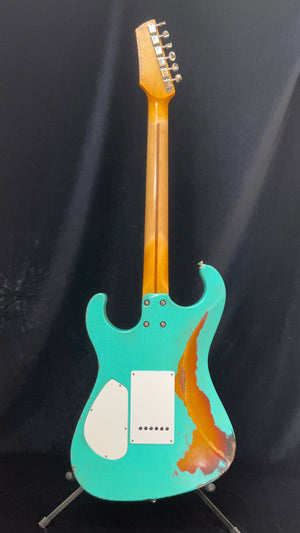 SOLD 2022 Asher S 90 Sea Foam Green over Tobacco Burst Nitro Heavy Relic #1305 - road tested by Donavon Frankenreiter!