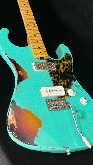 SOLD 2022 Asher S 90 Sea Foam Green over Tobacco Burst Nitro Heavy Relic #1305 - road tested by Donavon Frankenreiter!