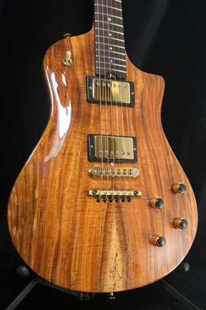 SOLD 2023 Asher Electro Sonic II Carve Flame Koa Top, Roasted Flame Maple Neck and Body with Beautiful Koi Inlay