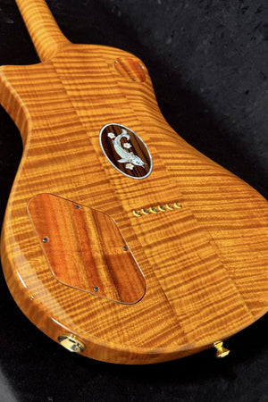 SOLD 2023 Asher Electro Sonic II Carve Flame Koa Top, Roasted Flame Maple Neck and Body with Beautiful Koi Inlay