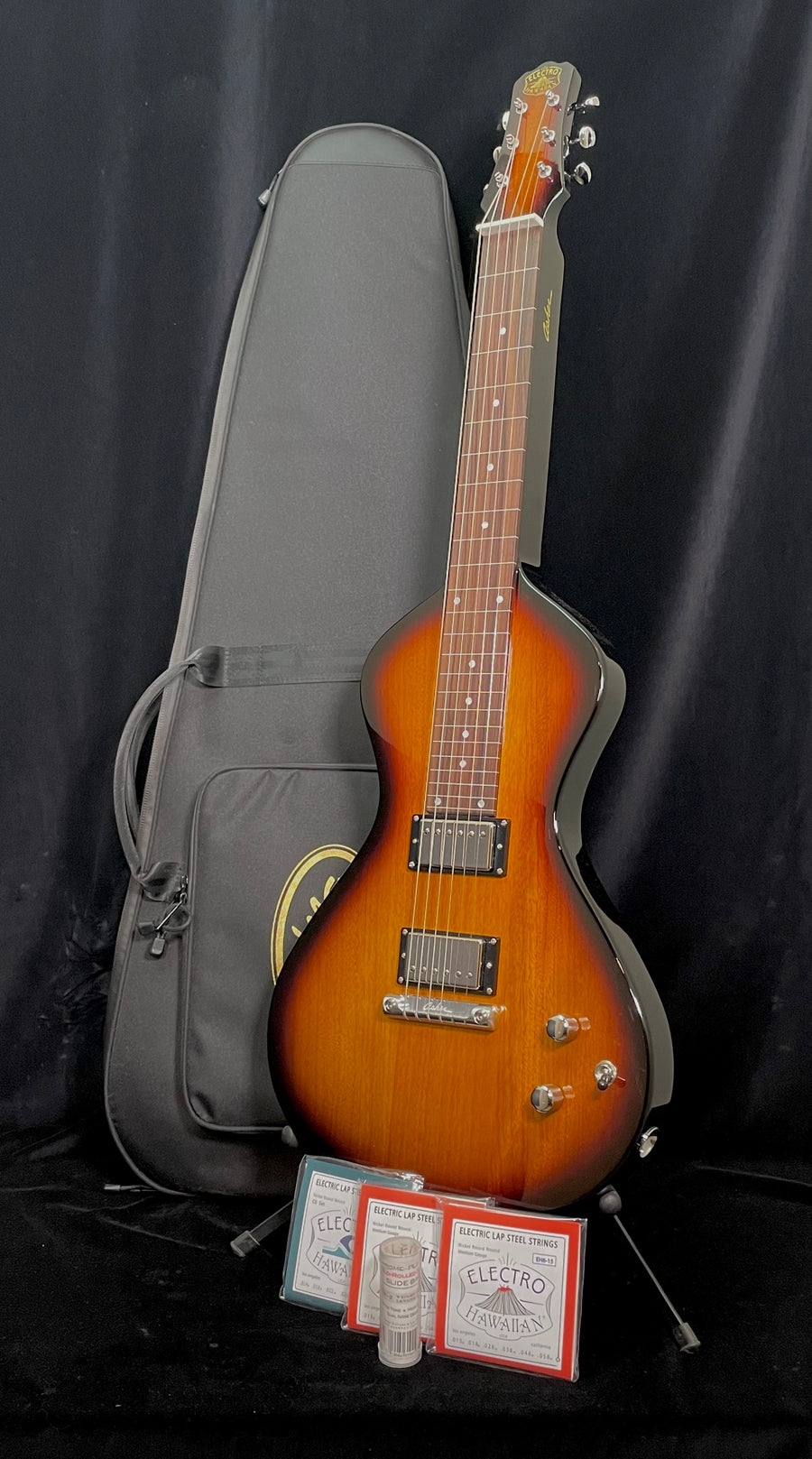 SOLD BONUS UPGRADE: 2022-2023 Asher Electro Hawaiian® Junior Lap Steel Tobacco Burst with LOLLAR PICKUPS, BELLY BAR AND SLIDE BAR!