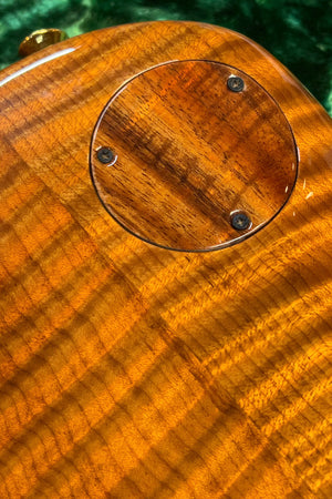 SOLD 2023 Asher Electro Sonic II Carve Flame Koa Top, Roasted Flame Maple Neck and Body with Beautiful Koi Inlay
