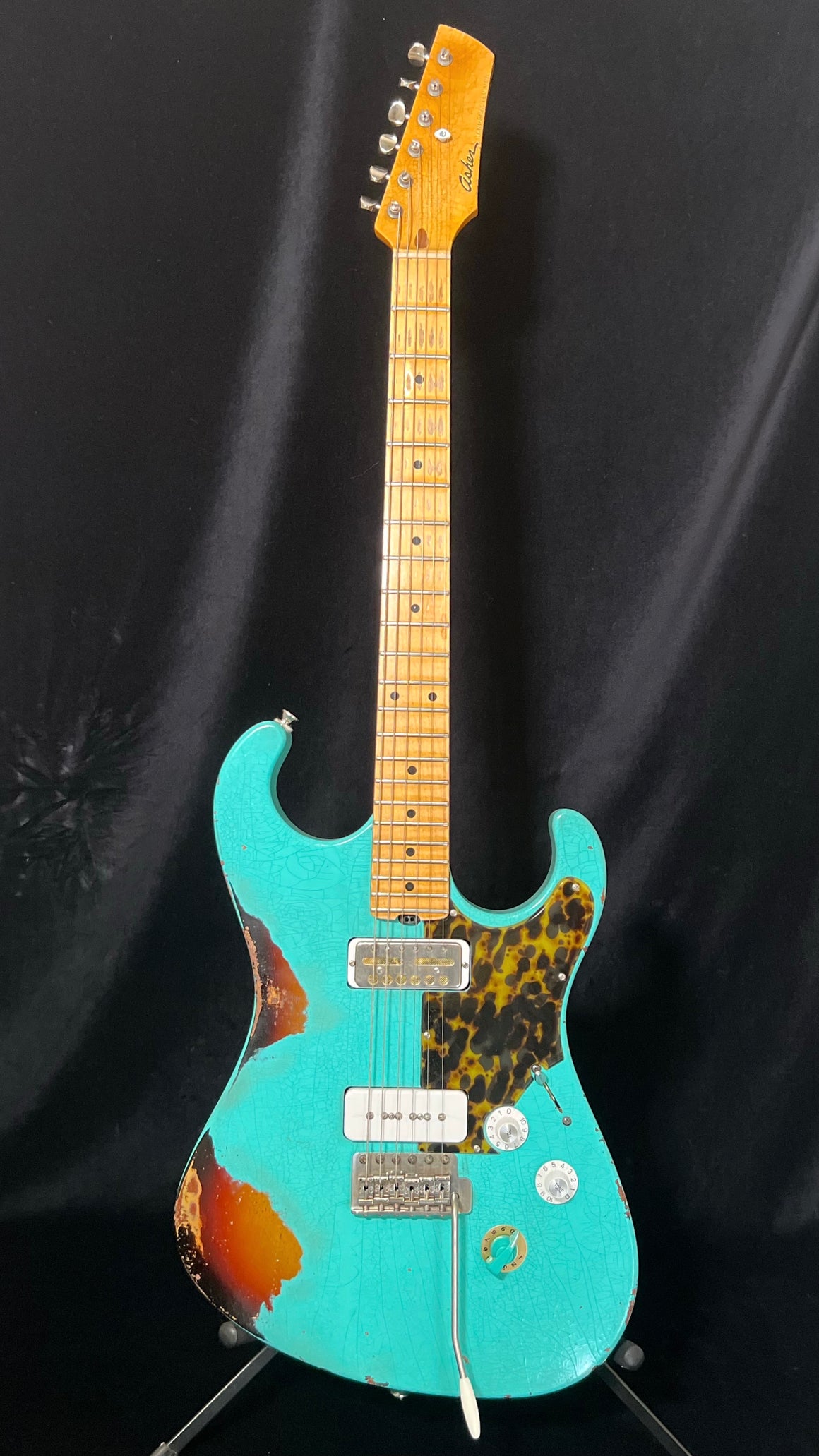 SOLD 2022 Asher S 90 Sea Foam Green over Tobacco Burst Nitro Heavy Relic #1305 - road tested by Donavon Frankenreiter!