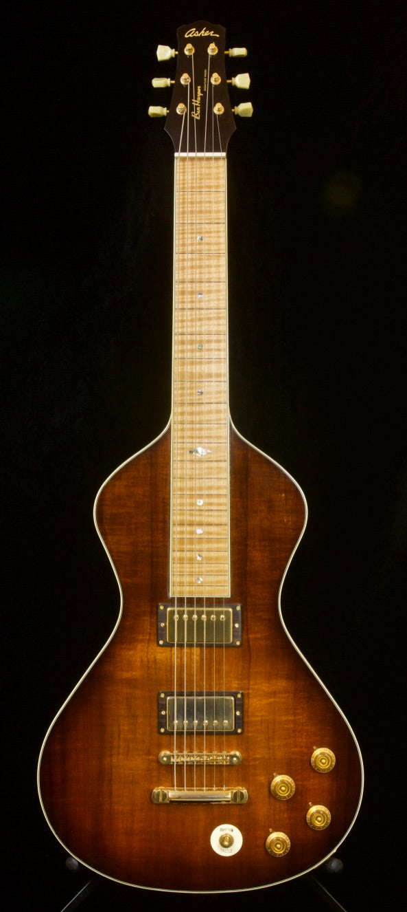 SOLD 2019 Asher Ben Harper Signature Model Lap Steel - Koa Top Tobacco Burst with Gold Hardware