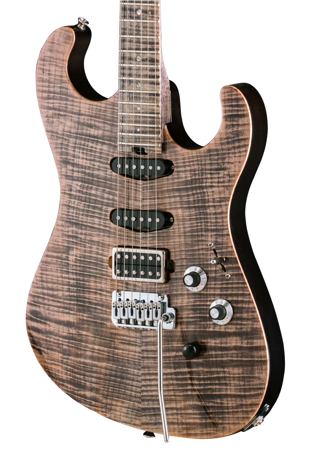SOLD Asher S Custom Guitar #946 Faded Black over Flame Maple Top, Neck and Board