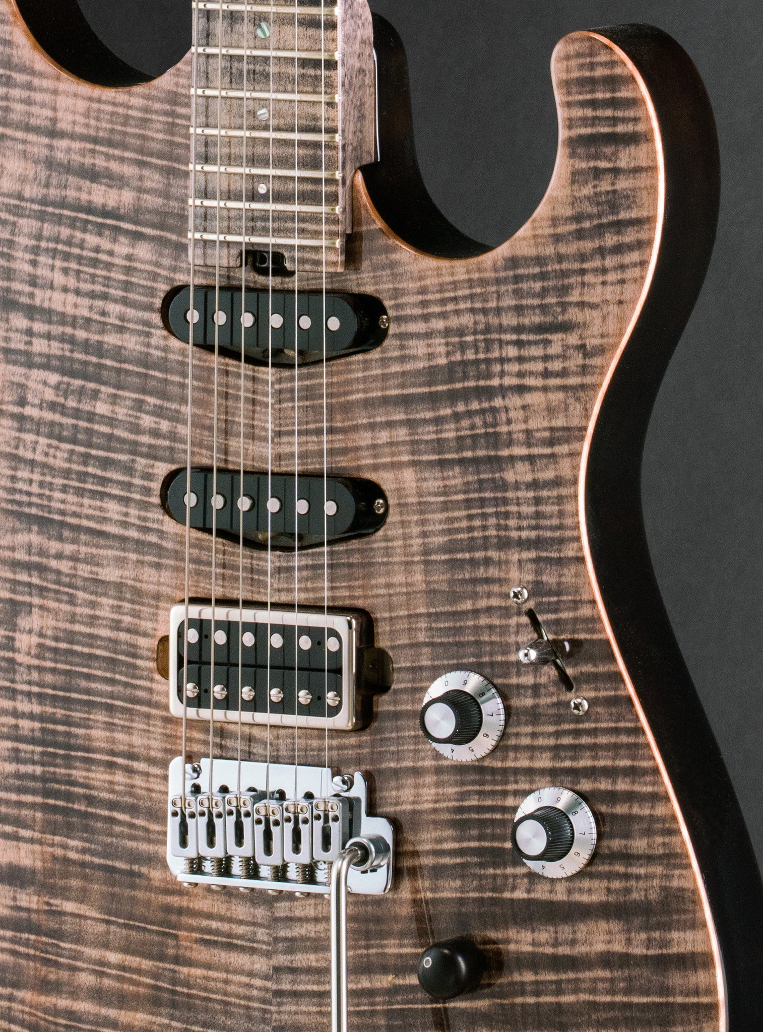 SOLD Asher S Custom Guitar #946 Faded Black over Flame Maple Top, Neck and Board