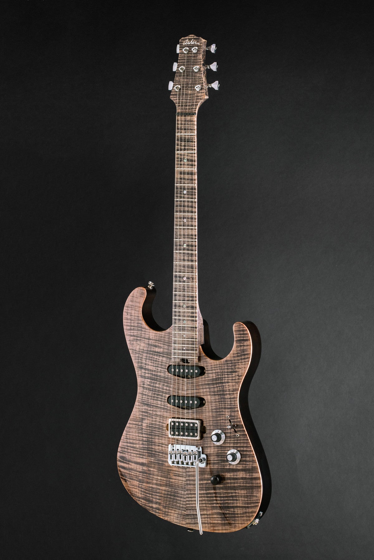 SOLD Asher S Custom Guitar #946 Faded Black over Flame Maple Top, Neck and Board