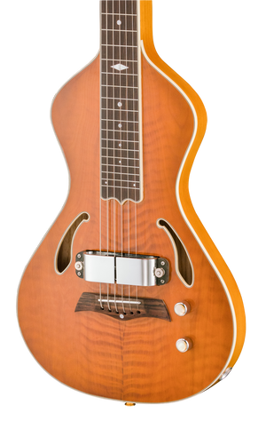 SOLD Asher Dual Tone #951 Semi-Acoustic Lap Steel with Flame California Redwood Top and Horseshoe Pickup